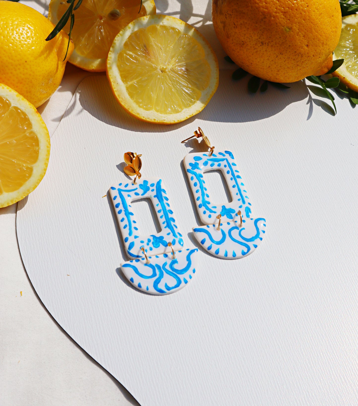 "Azul e Limone" -Dole vita-Inspired Polymer Clay Earrings- Giulia - Handcrafted Polymer Clay Earrings for Summer Chic and Colorful Accessories