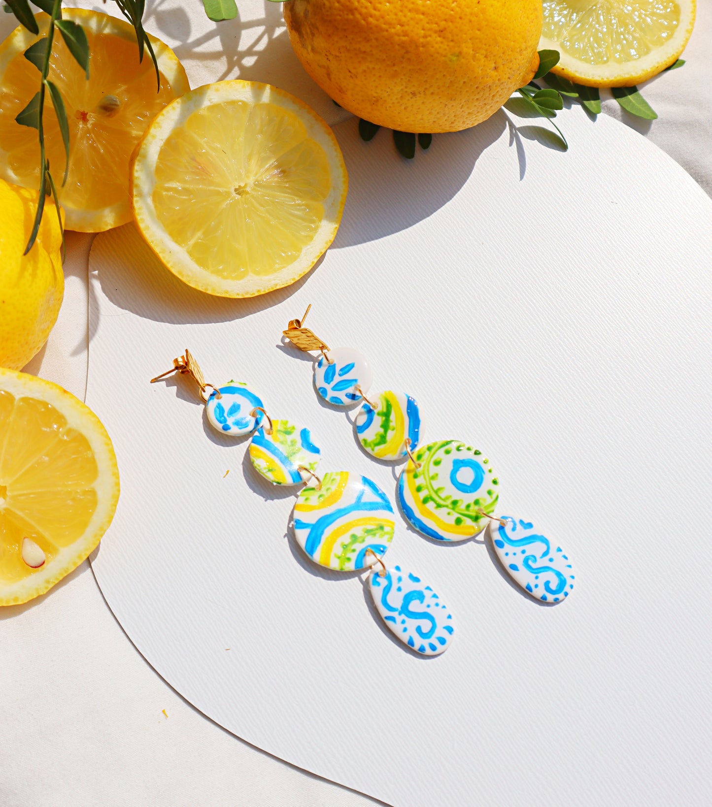 "Azul e Limone" -Dolce vita-Inspired Polymer Clay Earrings- Andreas- Handcrafted Polymer Clay Earrings for Summer Chic and Colorful Accessories - Blue titles