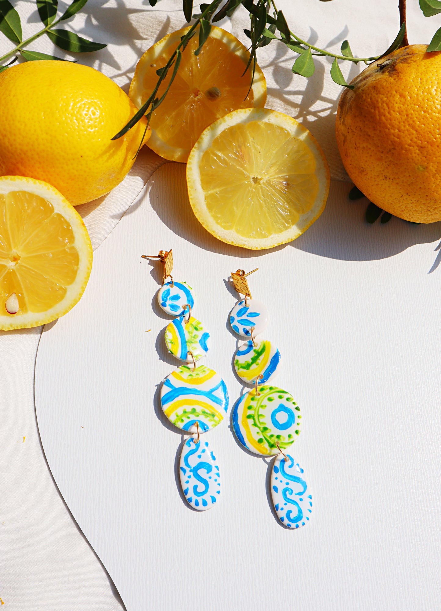 "Azul e Limone" -Dolce vita-Inspired Polymer Clay Earrings- Andreas- Handcrafted Polymer Clay Earrings for Summer Chic and Colorful Accessories - Blue titles