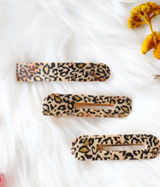 Handcrafted Polymer Clay Hair Barrettes -Unique Trendy Barrettes - Handmade leopard print polymer clay Barrettes