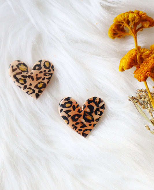 Colorful Handcrafted Heart-Shaped Large Polymer Clay Brooches - Fashion broches -  Leopard print Pins