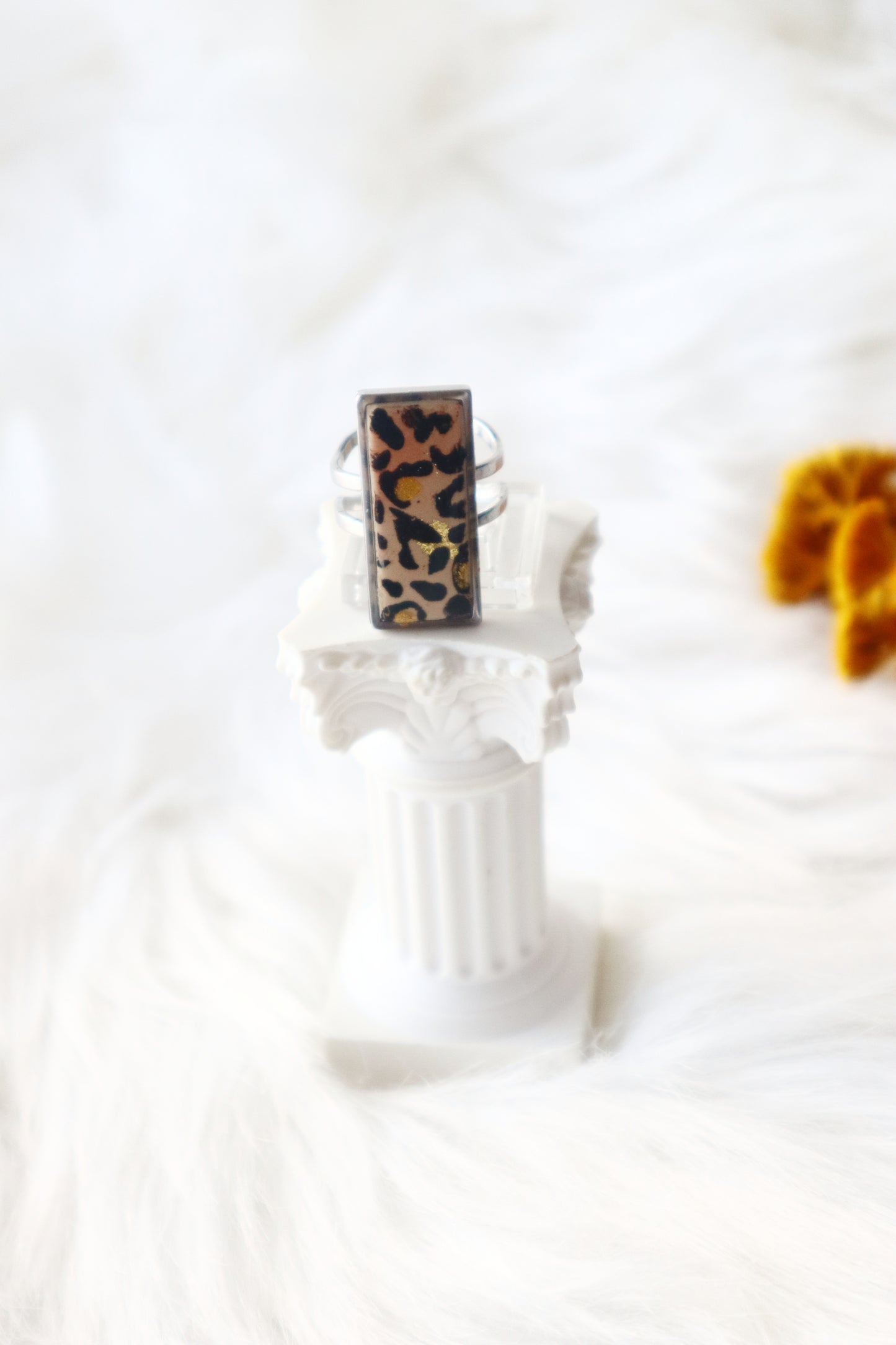 Handmade Polymer Clay Rings, Leopard print Rings - Adjustable ring — Andreina Clay