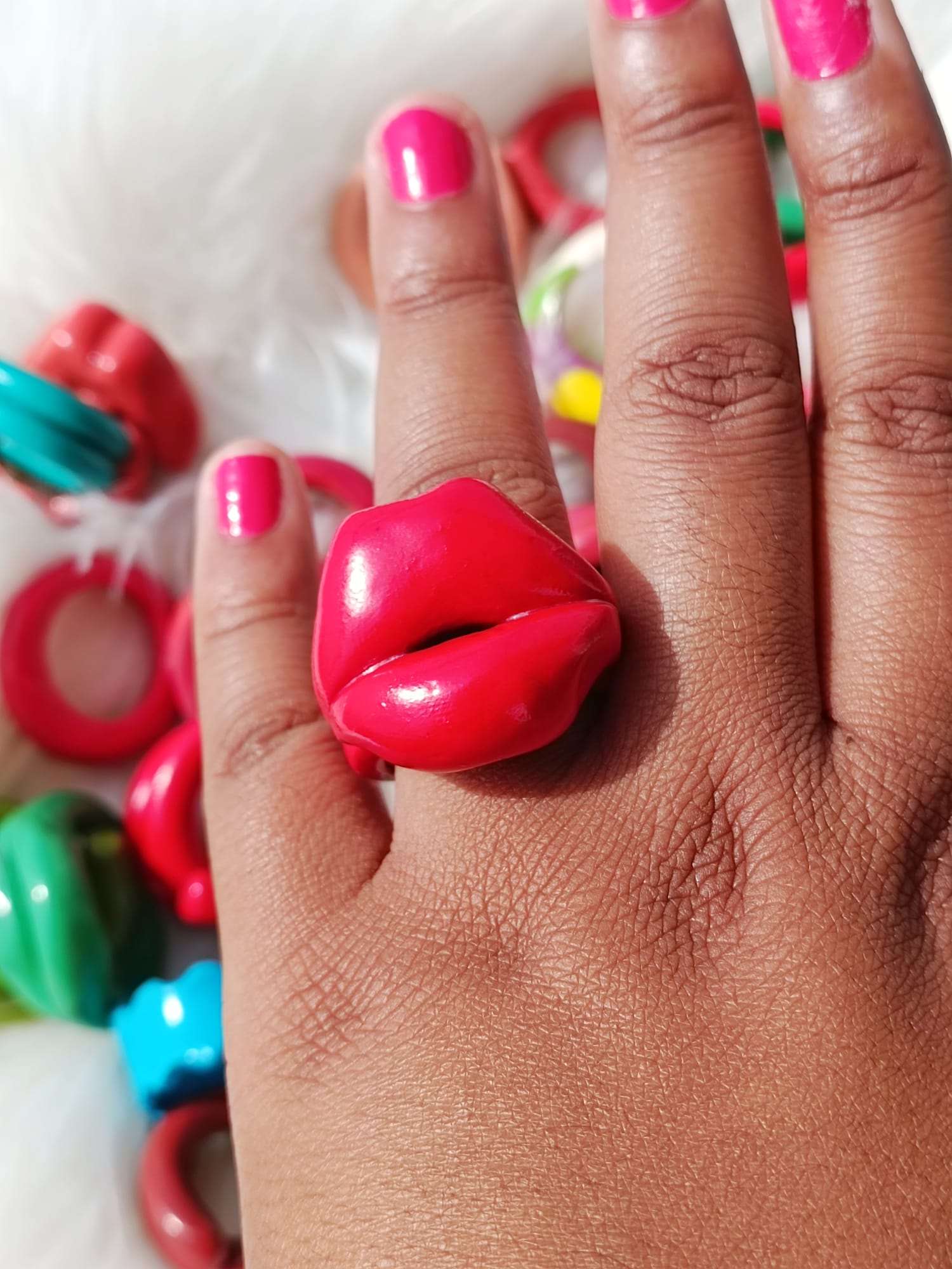 CHUNKY POLYMER CLAY LIPS - Style Ring Retro Rings