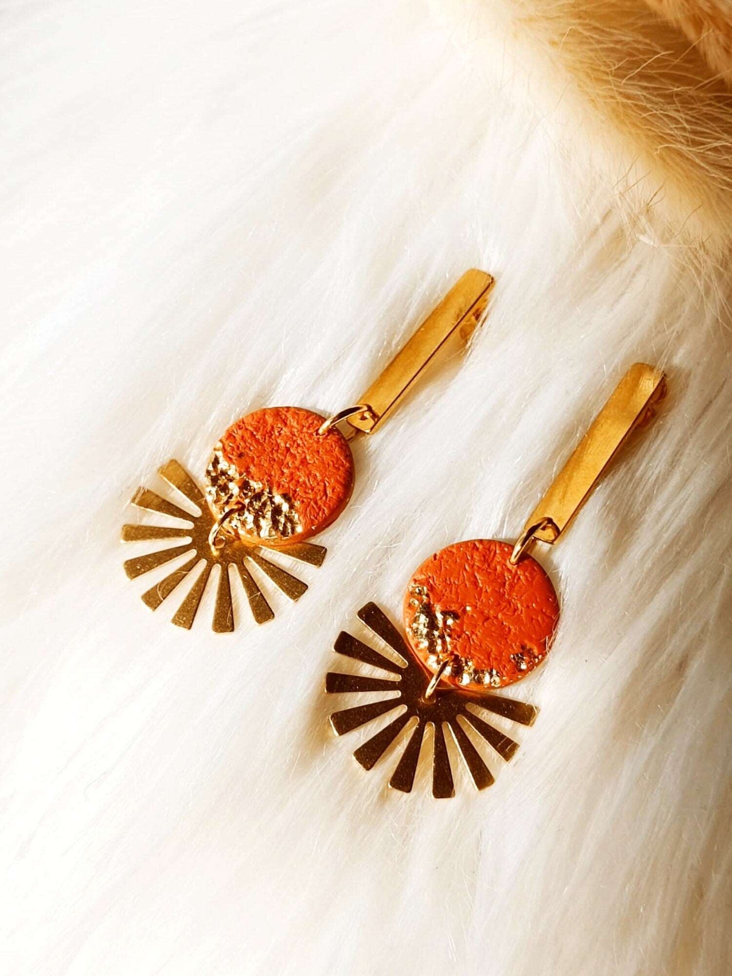 Terracotta Polymer clay earrings - Bilhah - Boho polymer clay earrings - Clay earrings with charms - Satement polymer clay earrings