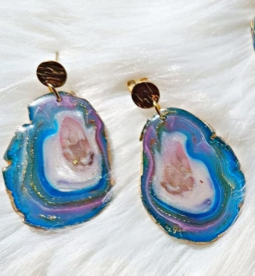 Stunning Handcrafted Polymer Clay Earrings - Nature-Inspired River Agates - Ocean amethyst Agate