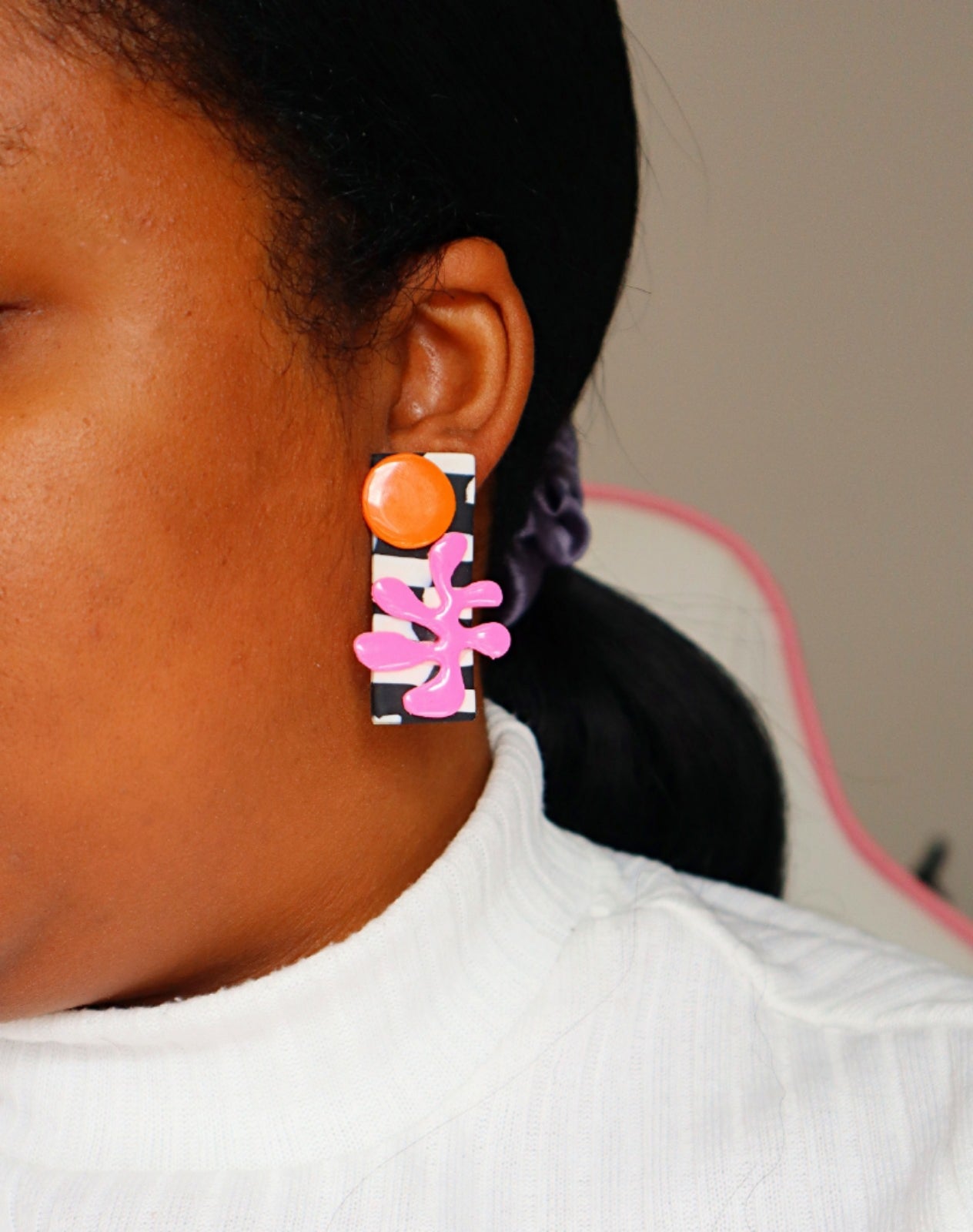 Limited Edition Collection: Matisse-Inspired "Coral Fusion" Polymer Clay Earrings.