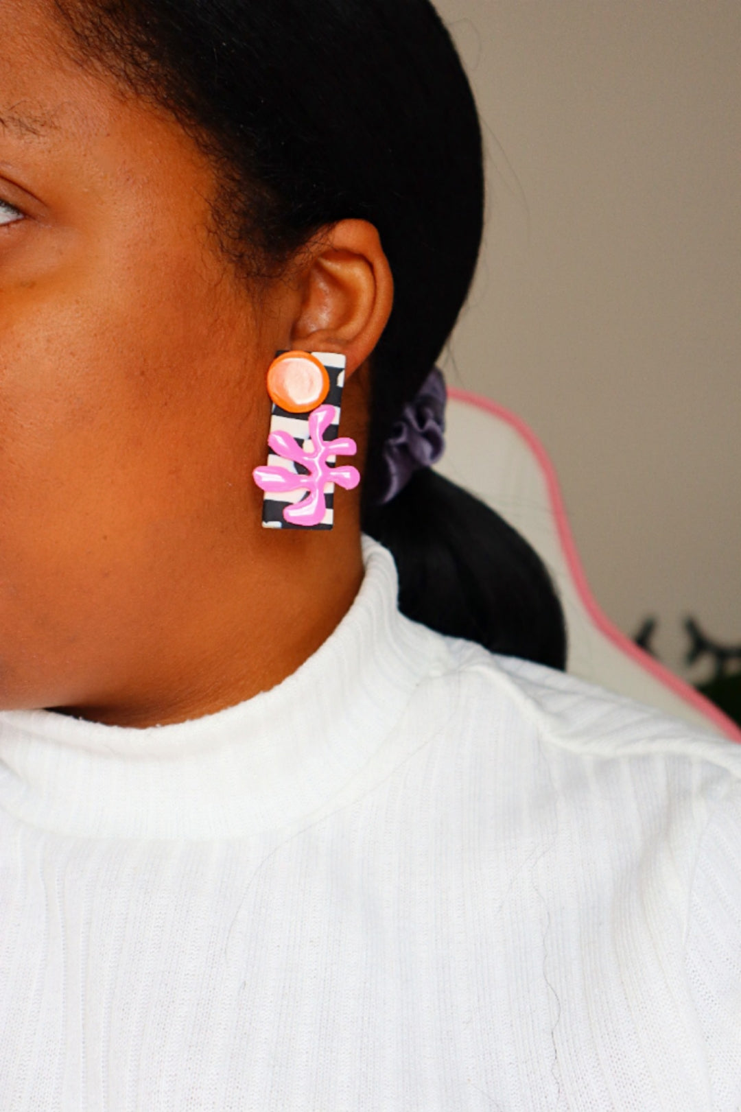 Limited Edition Collection: Matisse-Inspired "Coral Fusion" Polymer Clay Earrings.