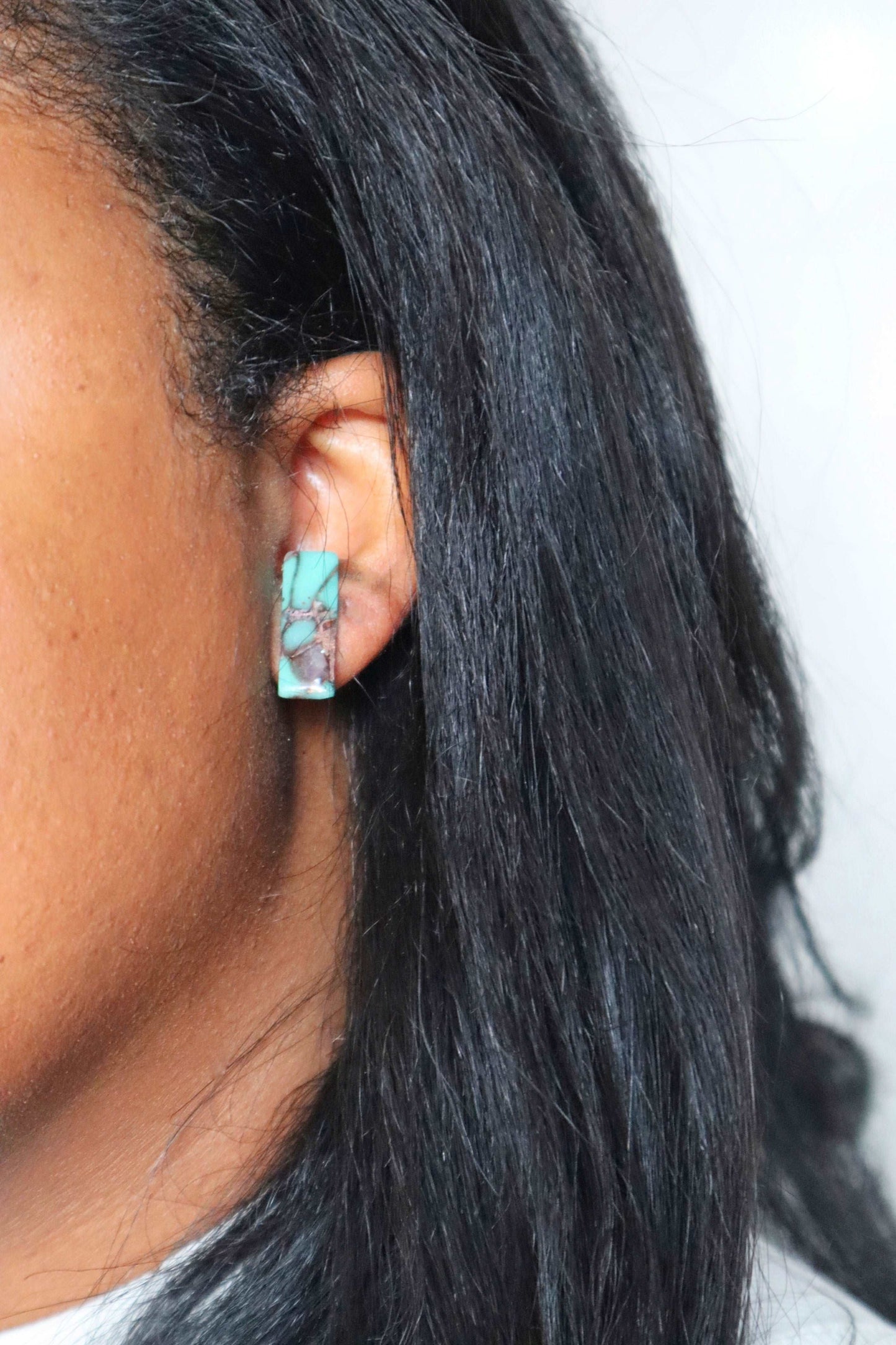 Turquoise Tranquility: Handcrafted Polymer Clay Earrings with Faux Gemstone Accents - Unique  studs earrings